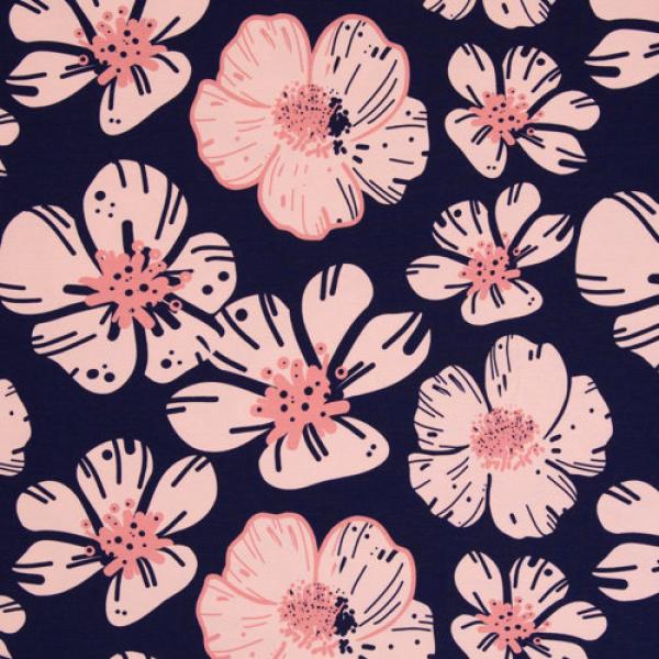Modal French Terry Flower Dream Rosa Blumen auf Dunkelblau made by Colu von Swafing 